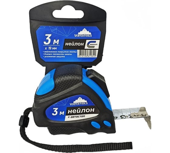 vertextools РУЛЕТКА НЕЙЛОНОВАЯ 3х19ММ +АВТОСТОП 3044-3