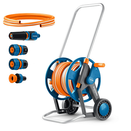 GRINDA HCK-25, шланг 25м x 1/2″, поливочный набор 4 предмета, усиленные колеса, телескопическая ручка, катушка со шлангом в комплект ProLine (428461)