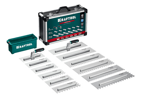 KRAFTOOL 280х115 мм (6шт) - 480х130 мм (6шт), набор нержавеющих гребенок со сменной 2к ручкой, в пластиковом кейсе (33268-H12)