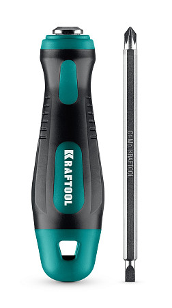 KRAFTOOL Universal-12, PH 0-1-2-3-4, PZ 1-2-3-4, SL 5, 6, 8 мм, 12-в-1, универсальная переставная отвертка с двусторонним стержнем (26168)