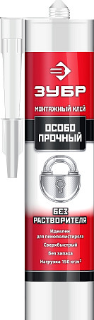 ЗУБР 300 мл, без растворителей белый, особопрочный монтажный клей (41338)