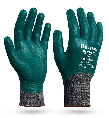 KRAFTOOL ProFlex Max, L (9), полный облив, эластичные перчатки, вспененное нитриловое покрытие, 15 класс (11240-L)