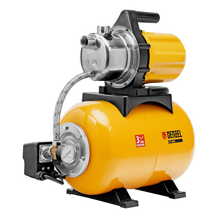 Насосная станция PS800X, 800 Вт, 3200 л/ч, ресивер 24 л, подъем 38 м, нержавейка Denzel