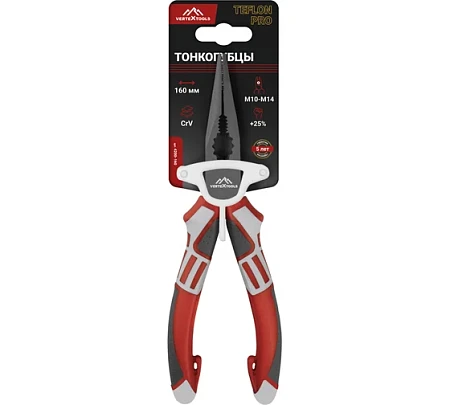 vertextools ТОНКОГУБЦЫ ТРЕХКОМПОНЕНТНАЯ РУКОЯТКА 160мм TEFLON PRO 4200-160