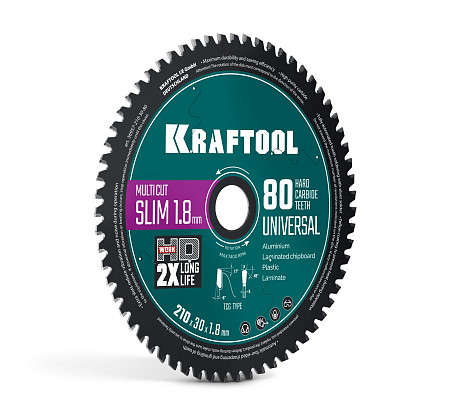 KRAFTOOL Slim multi cut 210 х 30 x 1.8 мм, 80Т, диск пильный по дереву (36957-210-30-80)