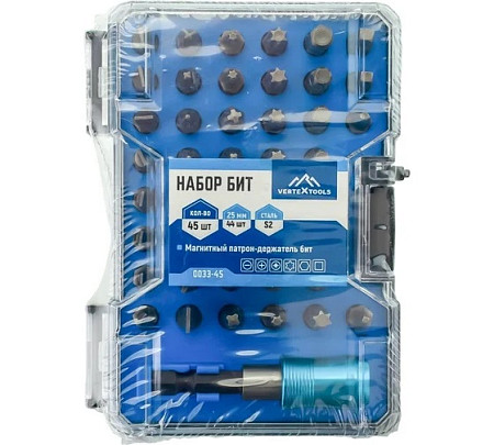 vertextools Набор бит 45 предметов, адаптер 0033-45