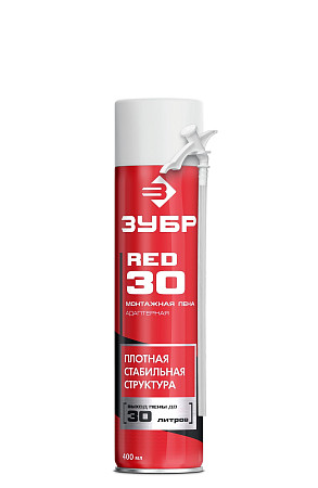 ЗУБР RED 30, 400 мл, адаптерная, всесезонная, SVS, выход до 30 л, монтажная пена (41140)