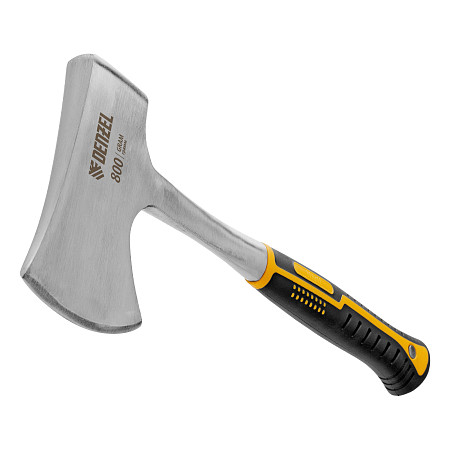 Топор цельнометаллический, 800 г, двухкомпонентная обрезиненная рукоятка, прямой хват Denzel