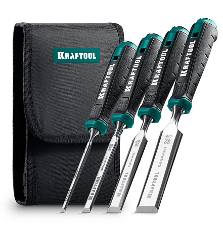 KRAFTOOL GRAND-4 набор стамесок-долот с двухкомпонентной рукояткой, 4 шт