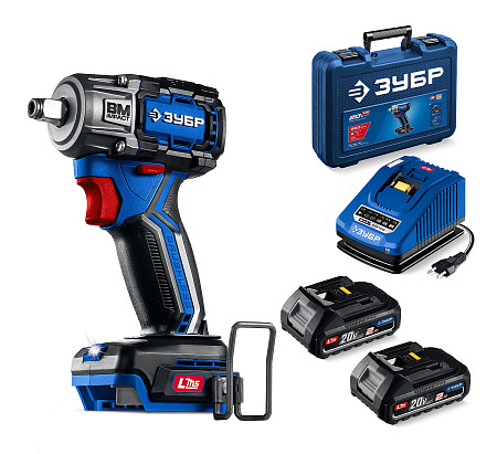 ЗУБР 20 В, 350 Н·м, 2 АКБ LMS (2 А·ч), бесщеточный ударный гайковерт, кейс, ПРОФЕССИОНАЛ (GB-350-22)