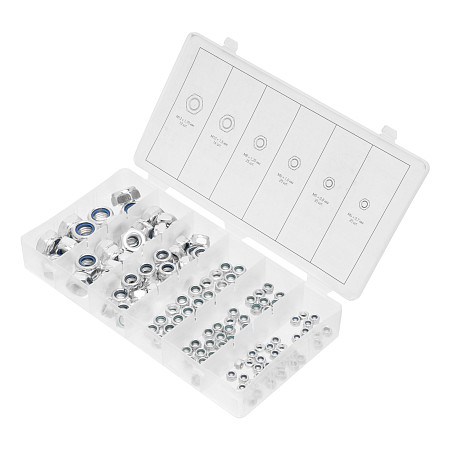 Набор гаек М4, М5, М6, М8, М10, М12, самоконтрящиеся, с Нейлоновой вставкой, 146 предметов Сибртех
