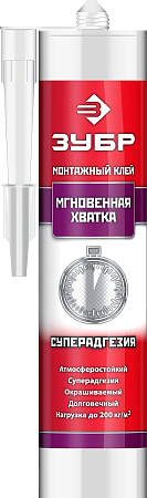 ЗУБР 300 мл, прозрачный, монтажный клей мгновенная хватка (41334)