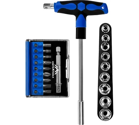 vertextools ОТВЕРТКА С НАБОРОМ БИТ И ТОРЦЕВЫХ ГОЛОВОК 21 ПРЕДМЕТ 0052-21