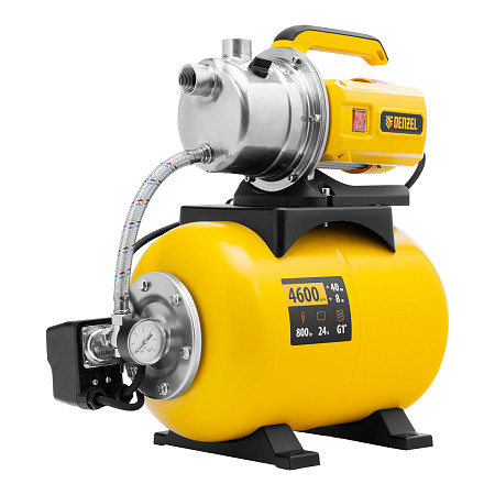 Насосная станция WPS800-24S, 800 Вт, напор 40 м, 4600 л/ч, ресивер 24 л, нержавейка Denzel