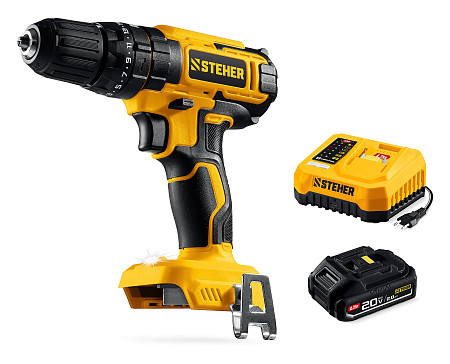 STEHER 20 В, 40 Н·м, 1 АКБ LMS (2 А·ч), ударная дрель-шуруповерт (CDS-40-21)