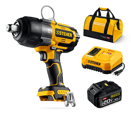 STEHER 20 В, 1000 Н·м, 1 АКБ LMS (4 А·ч), бесщеточный ударный гайковерт, сумка (CWB-1000-41)