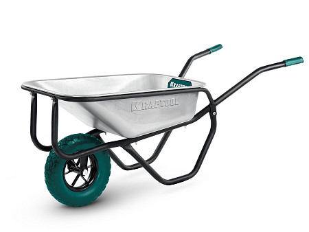 KRAFTOOL MAXDrive-1 110л, 260 кг, одноколесная, с трубным усилителем, кузов 0,9 мм, полиуретановое колесо, тачка строительная (39862)