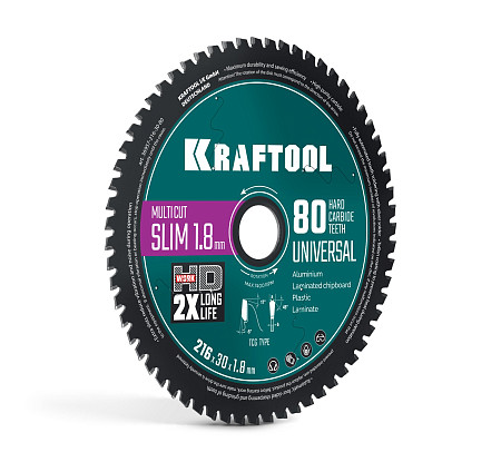 KRAFTOOL Slim multi cut 216 х 30 x 1.8 мм, 80Т, диск пильный по дереву (36957-216-30-80)